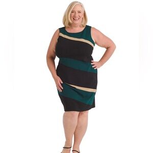 Connected Apparel Diagonal Stripe Color Block Sheath Dress | Size 16W